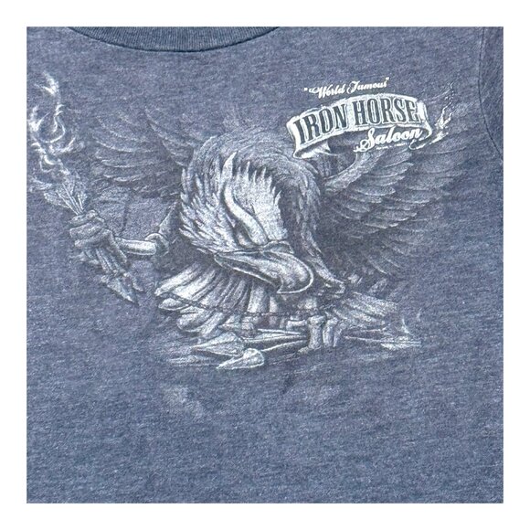 Iron Horse Saloon Wild & Free Graphic T-Shirt Womens XS Blue Biker Motorcycle - Picture 3 of 5